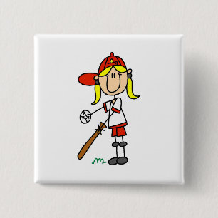 Up at Bat Girl Baseball Player Tshirts Pinback Button