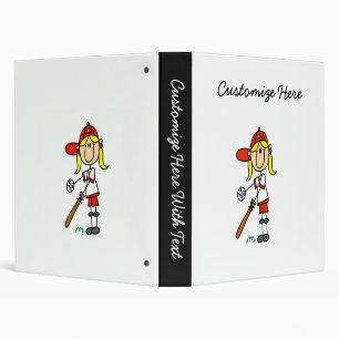 Up At Bat Girl Stick Figure Baseball Gifts 3 Ring Binder