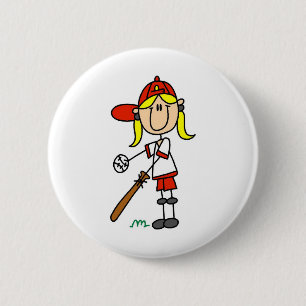 Up At Bat Girl Stick Figure Baseball Gifts Button