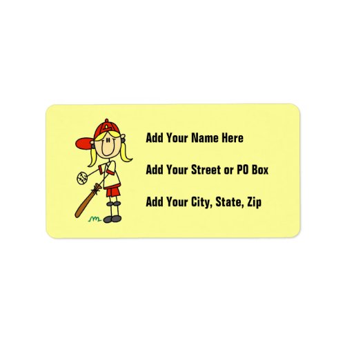 Up At Bat Girl Stick Figure Baseball Gifts Label