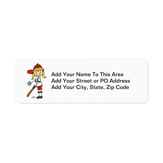 Up At Bat Girl Stick Figure Baseball Gifts Label (Front)