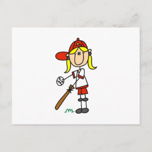 Up At Bat Girl Stick Figure Baseball Gifts Postcard