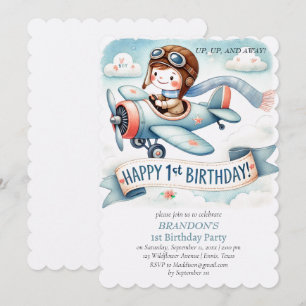 Up & Away 1st Birthday Boy Airplane Invitation