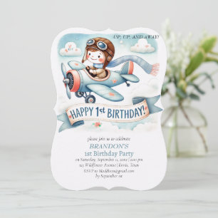 Up & Away 1st Birthday Boy Airplane Invitation