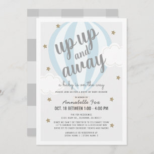 Up Away Hot Air Balloon Drive-by Blue Shower Invitation
