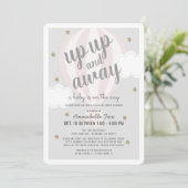 Up Away Hot Air Balloon Pink Drive-by Baby Shower Invitation (Standing Front)