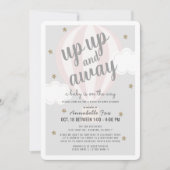 Up Away Hot Air Balloon Pink Drive-by Baby Shower Invitation (Front)