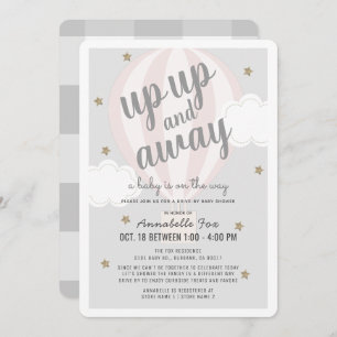 Up Away Hot Air Balloon Pink Drive-by Baby Shower Invitation