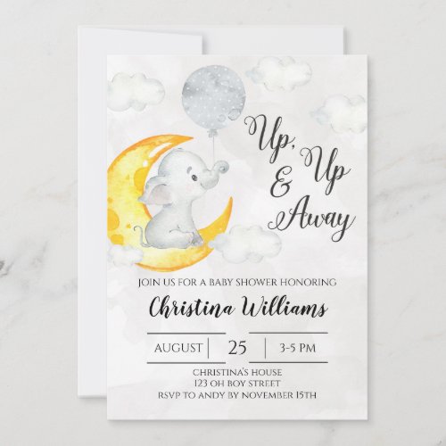 Up  Away Little One Grey Neutral Baby Shower Invitation