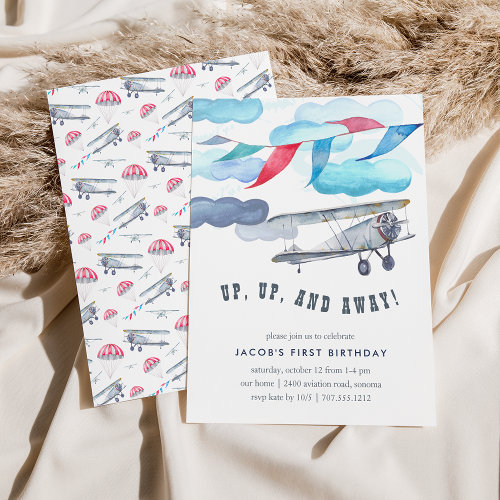 Up & Away | Vintage Airplane Birthday Party Invite