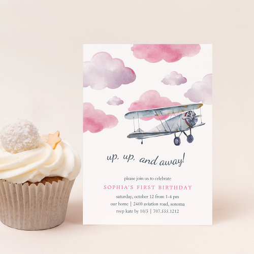 Up & Away | Vintage Airplane Birthday Party Invite
