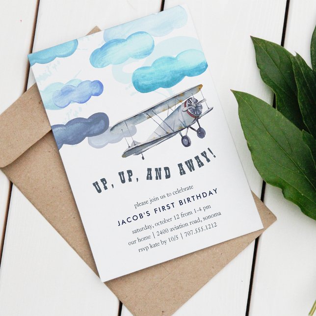 Up & Away | Vintage Airplane Birthday Party Invite (Creator Uploaded)