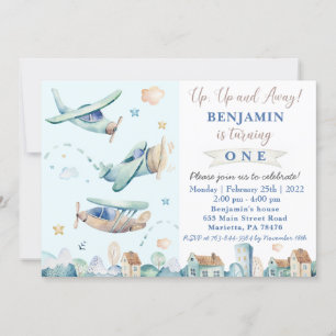 Up & Away   Vintage Airplane Birthday Party Invite