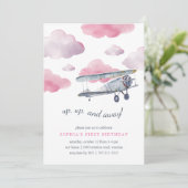 Up & Away | Vintage Airplane Birthday Party Invite (Standing Front)