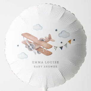 Up & Away, Vintage Watercolor Airplane Baby Shower Balloon