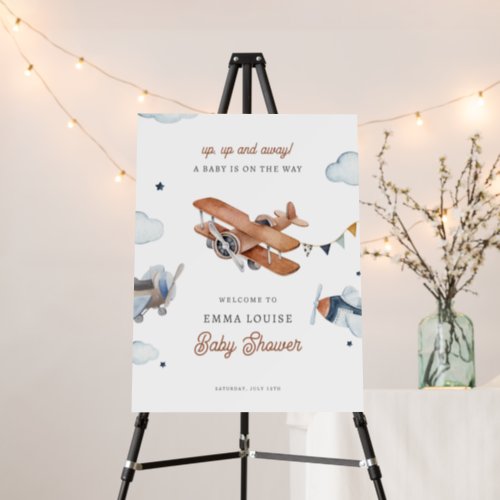 Up  Away Vintage Watercolor Airplane Baby Shower Foam Board