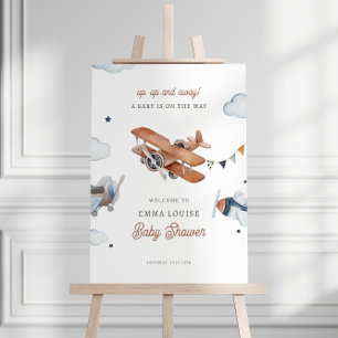 Up & Away, Vintage Watercolor Airplane Baby Shower Foam Board