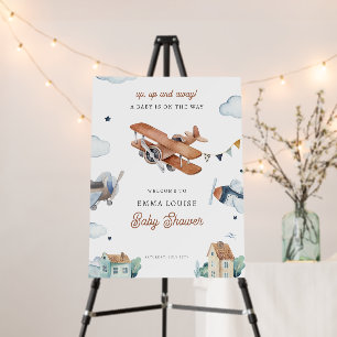 Up & Away, Vintage Watercolor Airplane Baby Shower Foam Board
