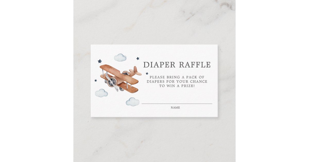 Up & Away Watercolor Airplane Diaper Raffle Enclosure Card | Zazzle