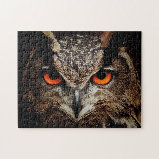 Up Close Owl with Orange Eyes Jigsaw Puzzle (Horizontal)