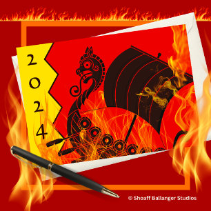 Up Helly Aa Viking Galley on Fire Illustration Cards