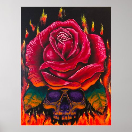 Up in Flames Skull and Flames Art Poster Print
