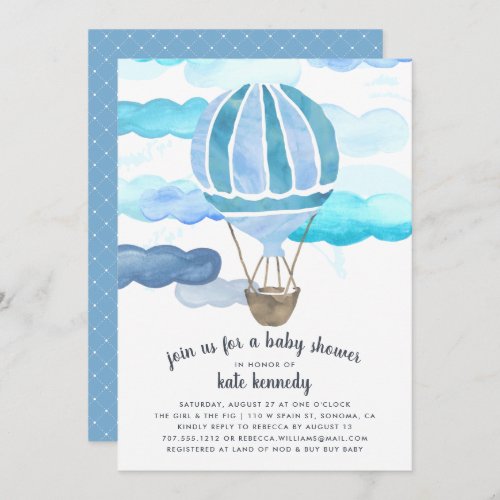 Up in the Air Baby Shower Invitation  Blue