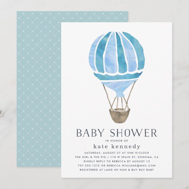 Up in the Air Baby Shower Invitation | Blue (Front/Back)