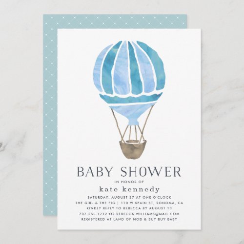 Up in the Air Baby Shower Invitation  Blue