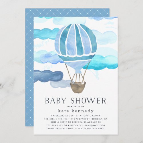 Up in the Air Baby Shower Invitation  Blue