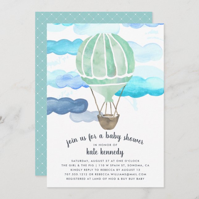 Up in the Air Baby Shower Invitation | Mint (Front/Back)