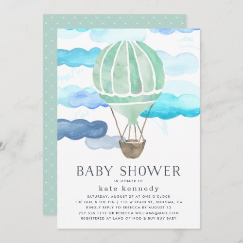 Up in the Air Baby Shower Invitation  Mint