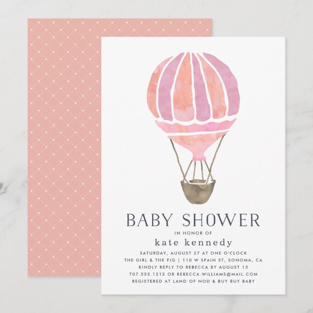Up in the Air Baby Shower Invitation | Pink (Front/Back)
