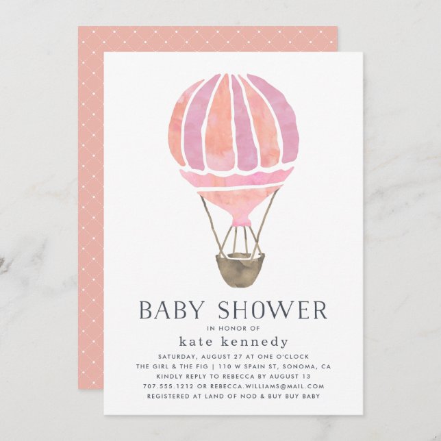 Up in the Air Baby Shower Invitation | Pink (Front/Back)