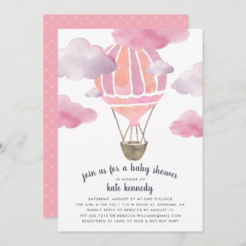 Up in the Air Baby Shower Invitation  Pink