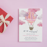 Up in the Air Kids Birthday Party Invitation<br><div class="desc">Up,  up,  and away! Our sweet kids birthday invitations feature a pink watercolor hot air balloon flying through fluffy pink clouds. Personalize with your birthday party details beneath. Cards reverse to solid pale pink.</div>