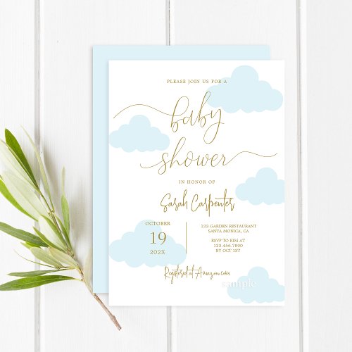 Up in the clouds Baby Shower Boy Invitation