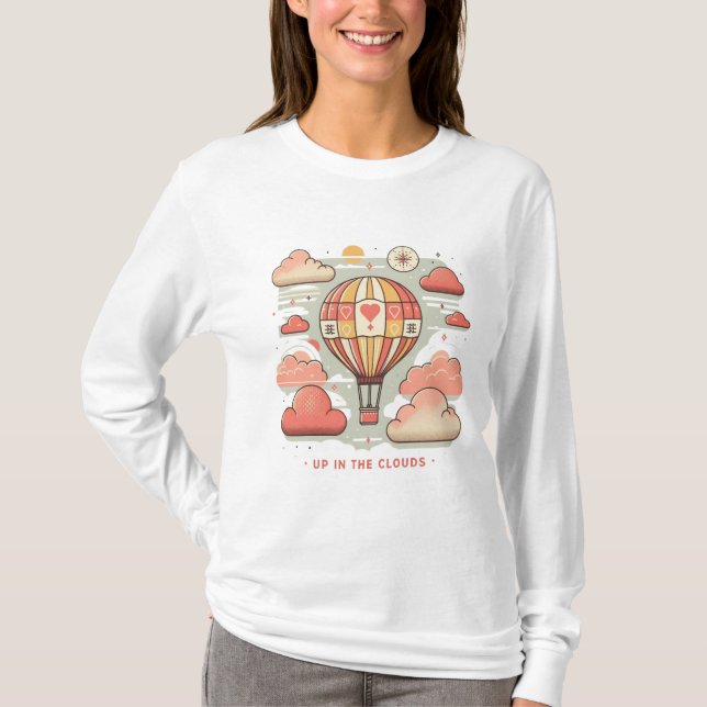 Up in the Clouds - Hot Air Balloon Design T-Shirt (Front)