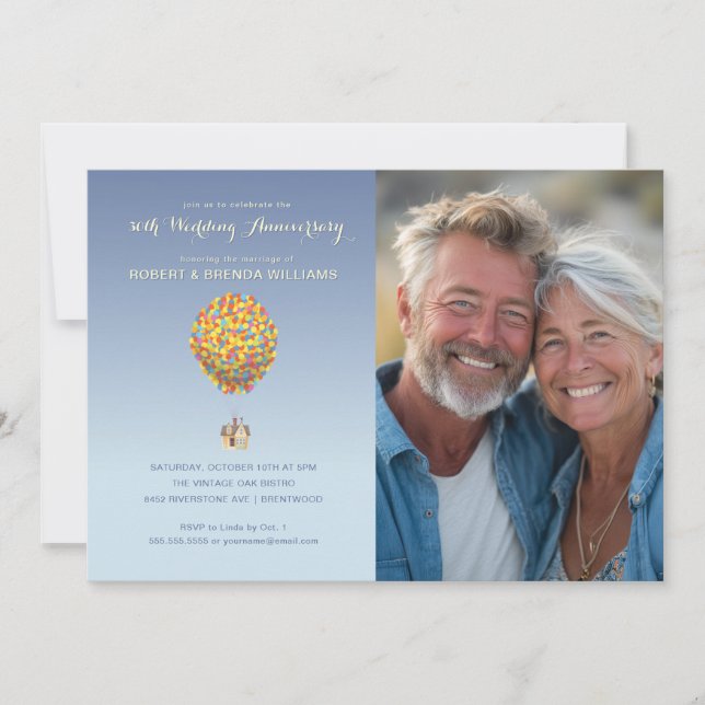 Up Movie Adventure Wedding Anniversary - Photo Invitation (Front)