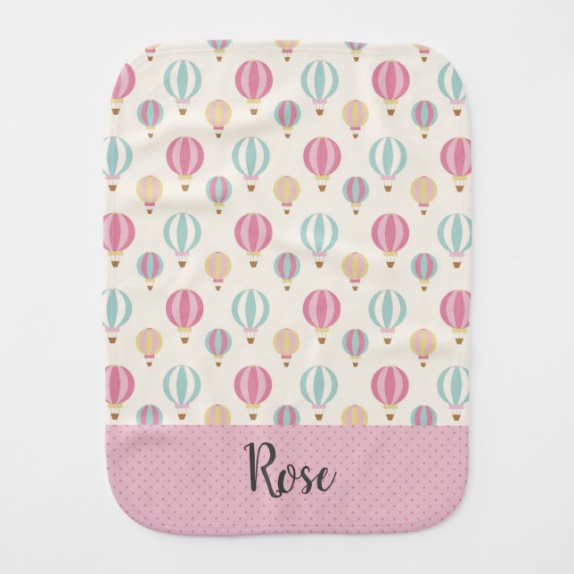 Up n away! Pink Cute hot air balloons  Baby Burp Cloth (Front)