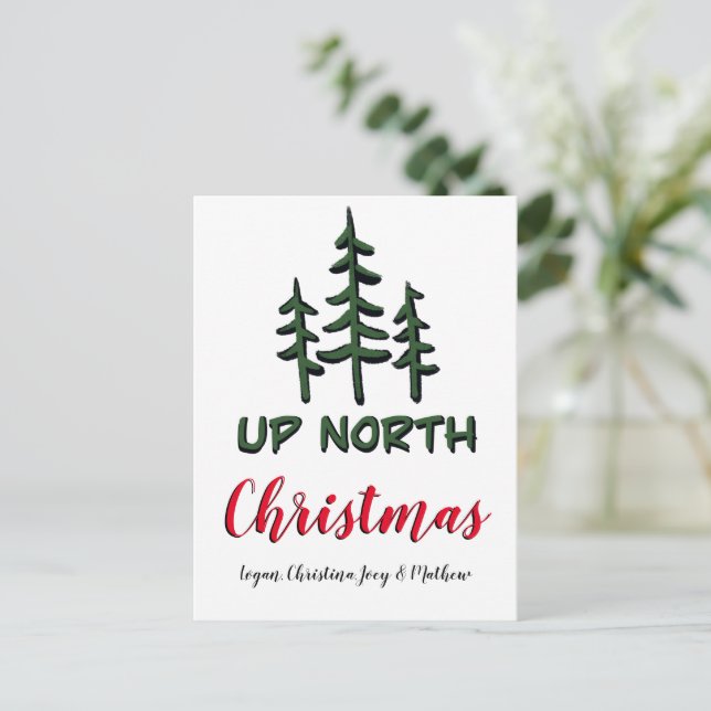 Up North Christmas, rustic evergreens     Postcard (Standing Front)