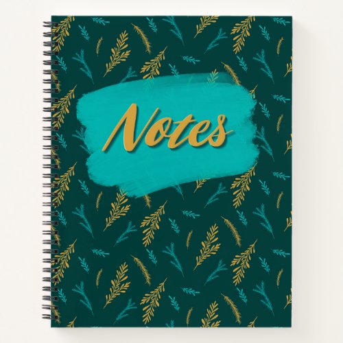 Up North _ Gold  Teal on Teal Botanical Pattern Notebook
