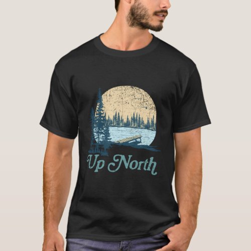 Up North Lake Sunset Pine Tree Cabin T_Shirt