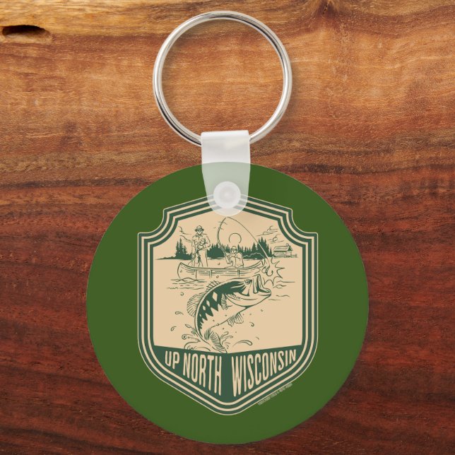 Up North Wisconsin Fishing Badge Keychain (Front)