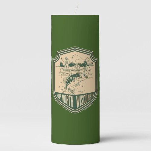 Up North Wisconsin Fishing Badge Pillar Candle