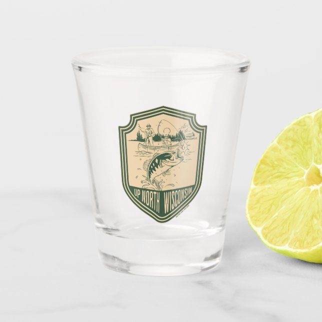 Up North Wisconsin Fishing Badge Shot Glass (Front)