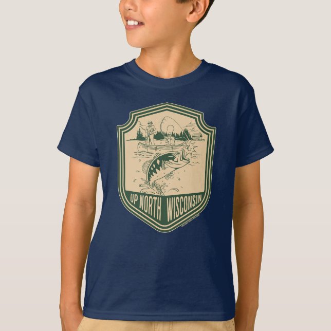 Up North Wisconsin Fishing Badge T-Shirt (Front)