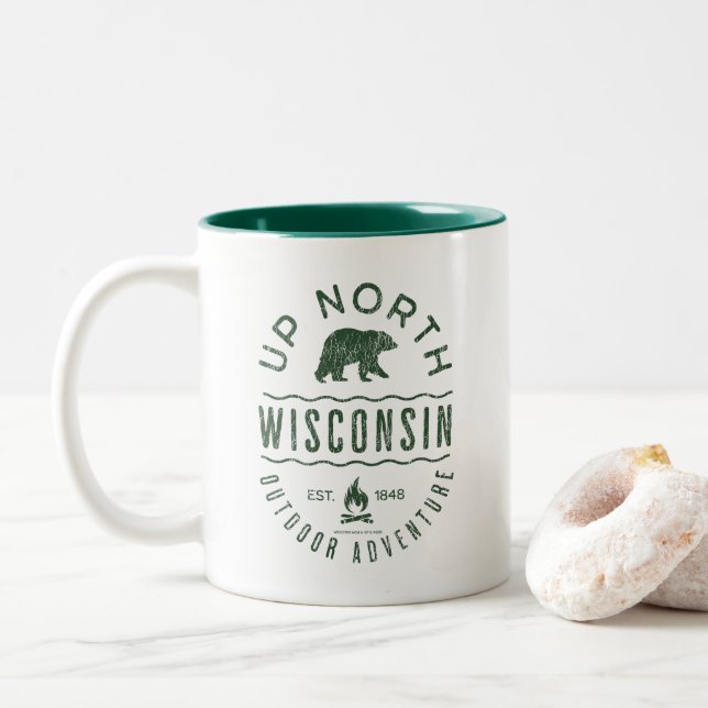 Up North Wisconsin Two-Tone Coffee Mug (With Donut)