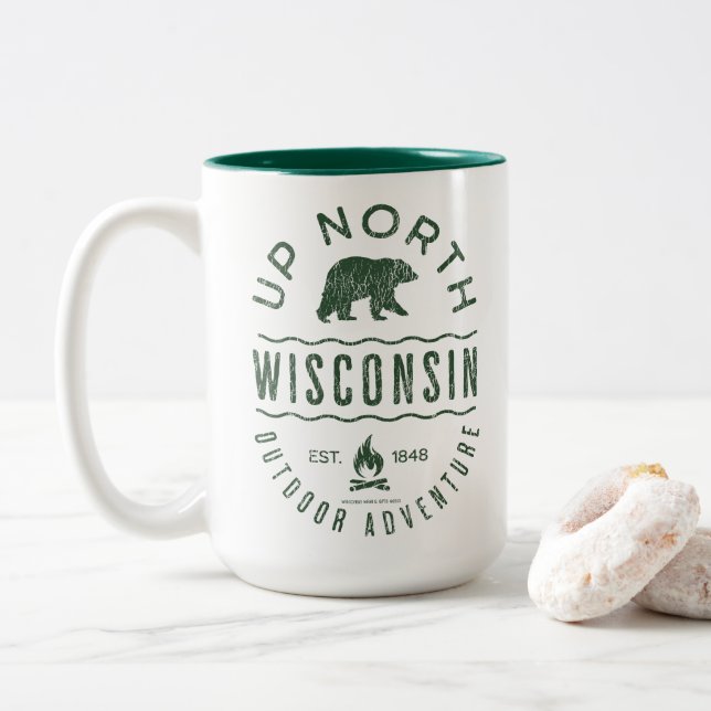 Up North Wisconsin Two-Tone Coffee Mug (With Donut)