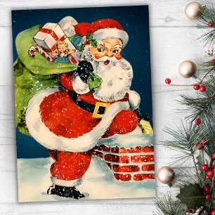 Up On The Housetop Vintage Santa Custom Christmas Holiday Card
